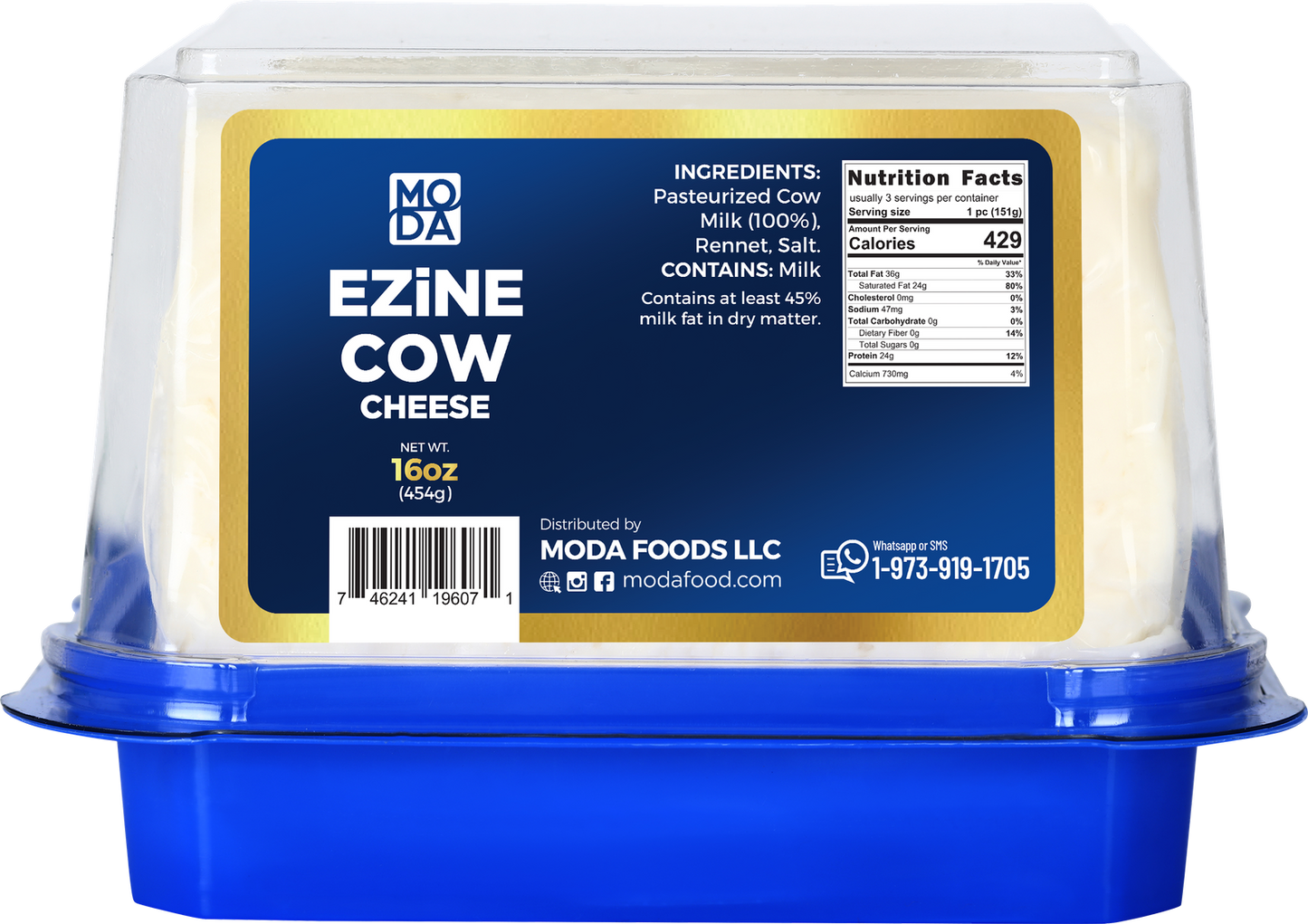 Ezine Cow Cheese, Pre-Sliced, Blue Label, 16oz (454g) x 8pack - #520479