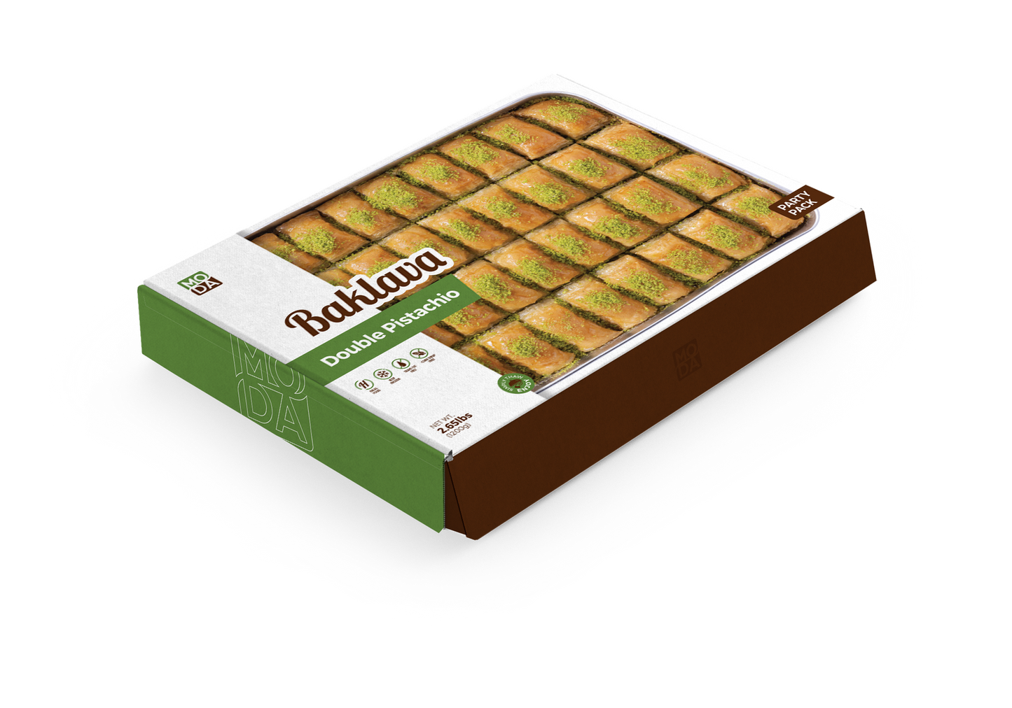 Baklava with Double Pistachio, Party Pack, 36pcs, 3lbs (1350g) - #520103